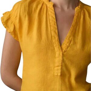 Anthropologie The Tatum Linen Flutter-Sleeve Blouse by Pilco Size Large